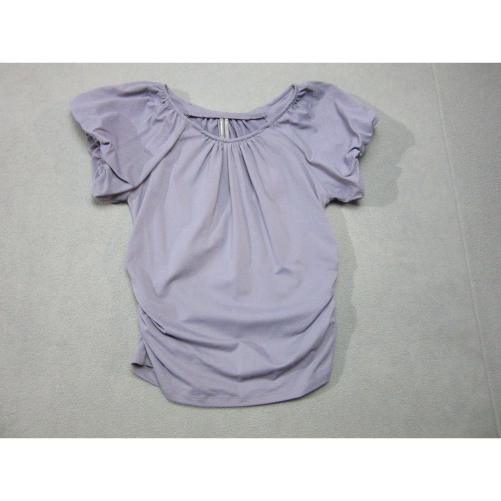 Anthropologie Top Womens Small Purple Ruched Blouse Puff Sleeve Round Neck Boho